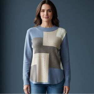 Allison Daley. Large Petite color block sweater. NWOT. Excellence condition.